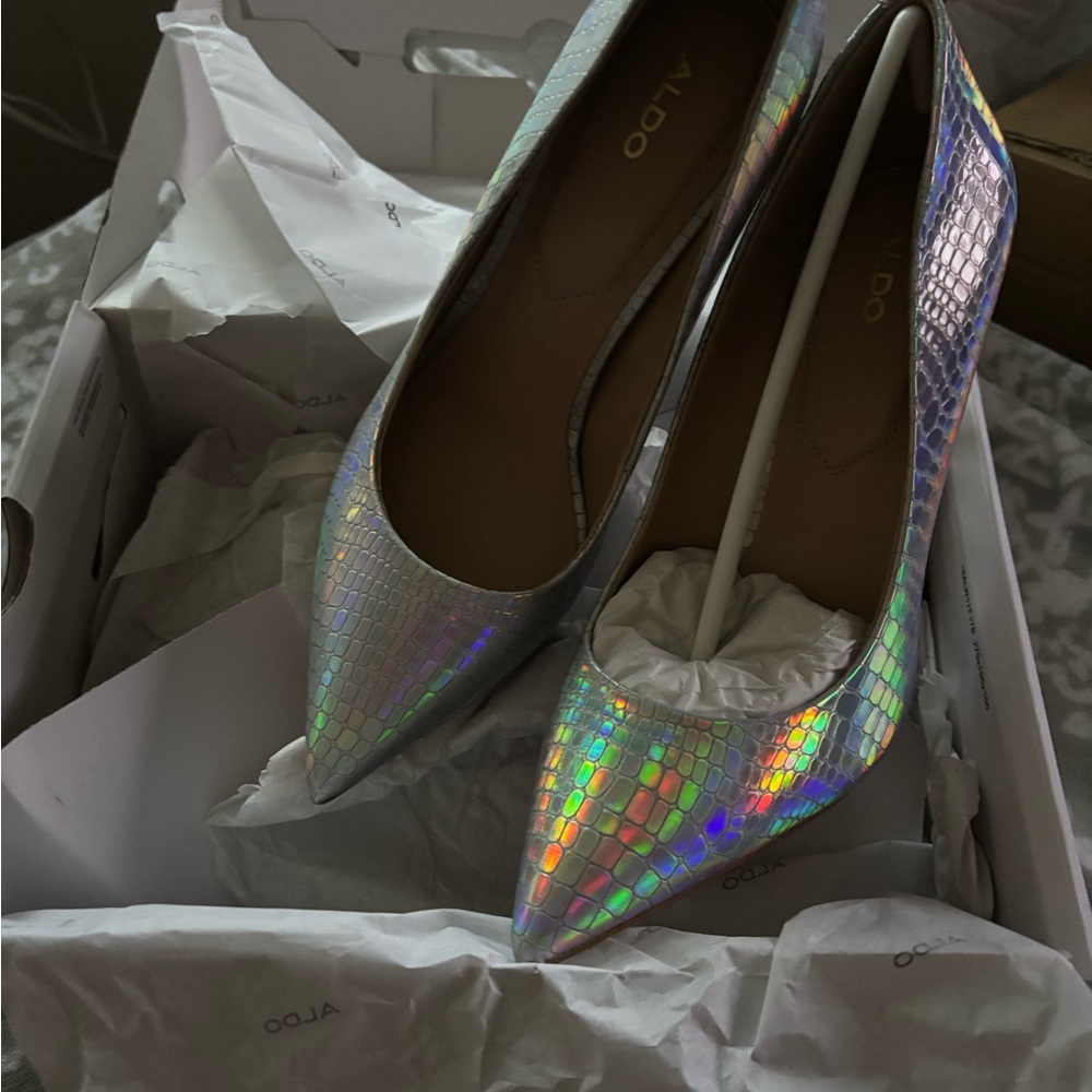 Aldo Silver Heels with Holographic Finish